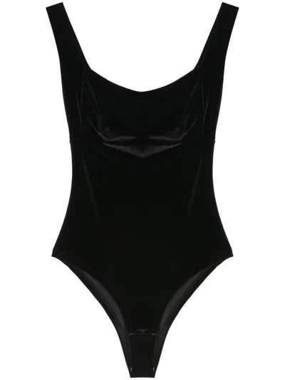 Atu Body Couture Square-neck Velvet Bodysuit In Black