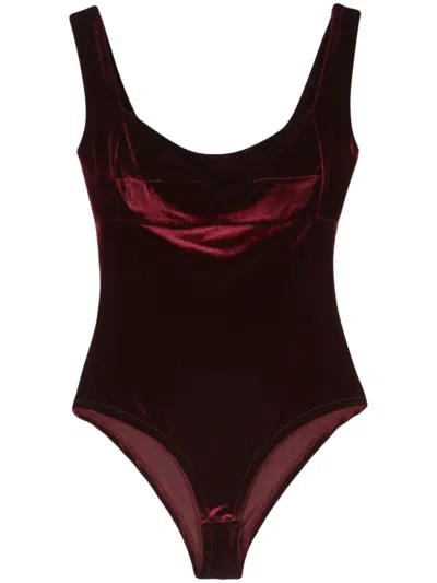 Atu Body Couture Square-neck Velvet Bodysuit In Red