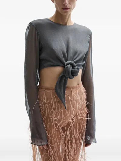 Atu Body Couture Tether Long-sleeve Tied Top In Gray