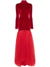 Atu Body Couture Tulle-detail Velvet Gown In Rot