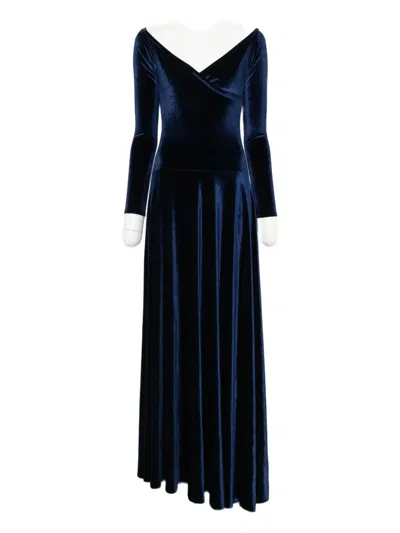Atu Body Couture Velvet Gown In Blue