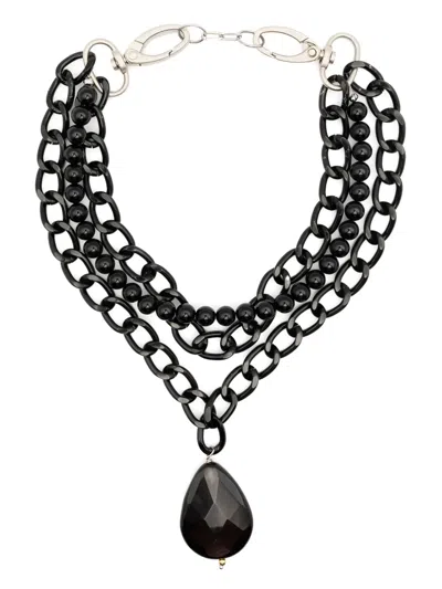 Atu Body Couture Layered Pearl And Chain Necklace In Black