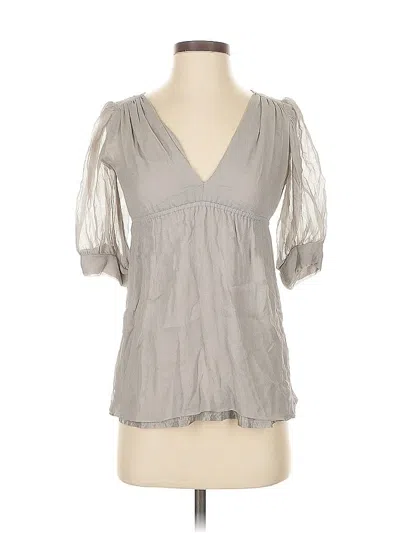 Pre-owned Au Amanda Uprichard Short Sleeve Silk Top Gray Sweetheart Neckline Tops