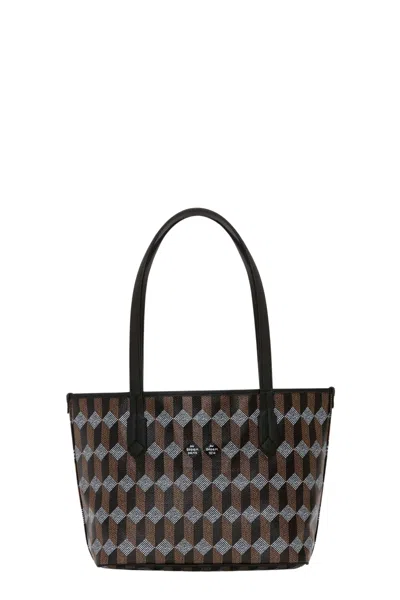 Au Depart Geometric Monogram Tote Bag With Leather Handles In Black