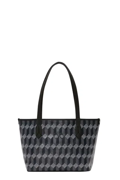 Au Depart Monogrammed Canvas Tote Bag With Leather Accents In Black