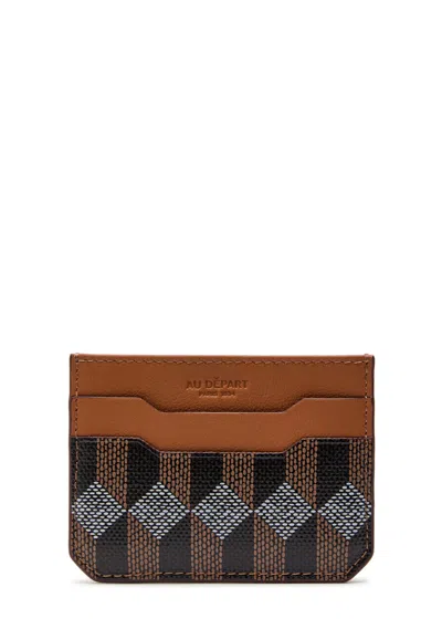 Au Depart Patterned Leather Card Holder In Brown