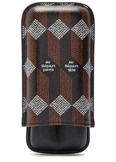 Au Depart Printed Double Leather Cigar Case In Black