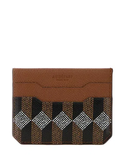 Au Depart Printed Leather Card Holder In Brown