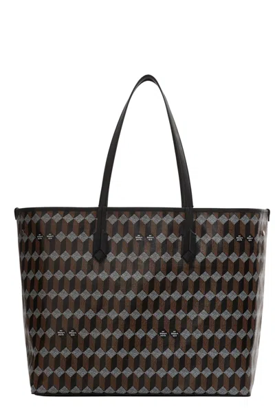 Au Depart Reversible Monogram Tote Bag With Leather Handles In Black