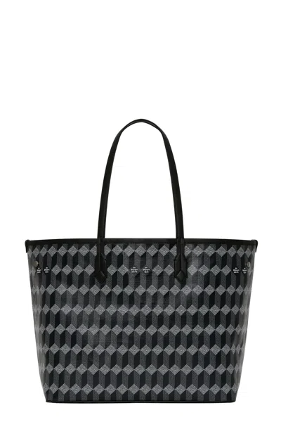 Au Depart Reversible Monogram Tote No. 47 With Leather Handles In Black