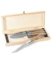 Au Nain Laguiole Set Of 4 Steak Knives With Juniper Wood Handles In Clear