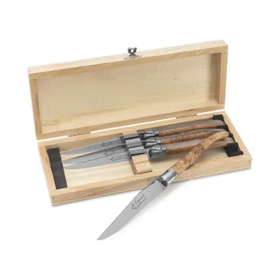 Au Nain Laguiole Steak Knives With Juniper Wood Handles, 4-piece Set In Brown