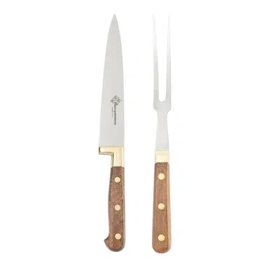 Au Nain French Home S Le Thiers Prince Gastronome Carving Knife And Fork 2-piece Set In Wood And Gold In Wood And Gold Brass