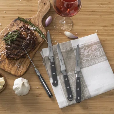 Au Nain , Set Of 4 Prince Gastronome Steak Knives With Pewter Handles In Gray