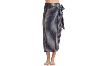 Au Naturel By Gottex Printed Stripe Long Sarong Skirt Swim Cover Up In Dark Olive