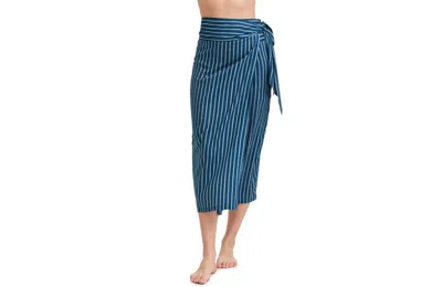 Au Naturel By Gottex Printed Stripe Long Sarong Skirt Swim Cover Up In Dusk Blue