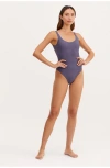 Au Naturel By Gottex Serenity  Romi High Leg Scoop Front  One Piece In Navy/olive