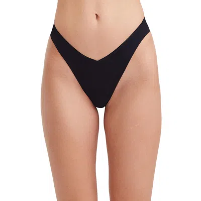 Au Naturel By Gottex Solid High Leg V Cut Bikini Swim Bottom In Black