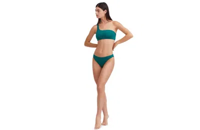 Au Naturel By Gottex Solid Reversible One Shoulder Bikini Swim Top In Emerald