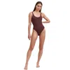 AU NATUREL BY GOTTEX SOLID TEXTURED SCOOP NECK ONE-PIECE SWIMSUIT WITH LOW BACK