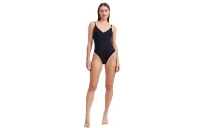 Au Naturel By Gottex Solid V Neck One Piece Swimsuit With Strap Back Detail In Black