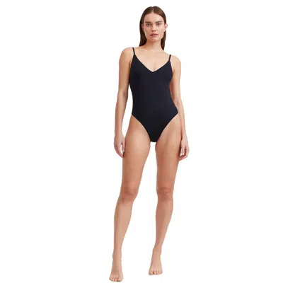 Au Naturel By Gottex Solid V-neck One Piece Swimsuit With Strap Back Detail With Back Detail In Black