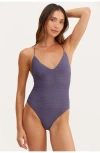 Au Naturel By Gottex Timeless Chic  Alex V Neck Open T-back One Piece In Navy/olive