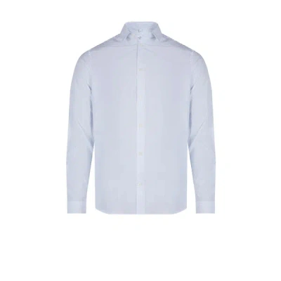 Au Printemps Paris Button Down Long-sleeve Cotton Shirt In Blue