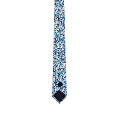 Au Printemps Paris Floral-print Silk Tie In Blue