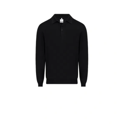 Au Printemps Paris Long-sleeved Wool Polo Shirt In Black