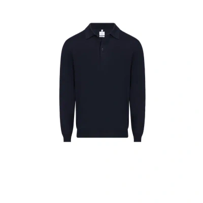 Au Printemps Paris Long-sleeved Wool Polo Shirt In Blue