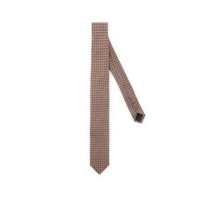 Au Printemps Paris Printed Silk Tie In Brown