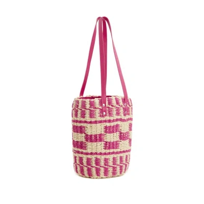 Au Printemps Paris Straw Basket Bag In Pink