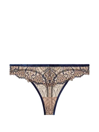 Aubade Coeurs Enlacés Embroidered Thong In Neutral