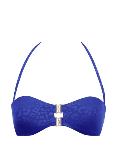Aubade Colours Flow Leopard-print Bandeau Bikini Top In Blue