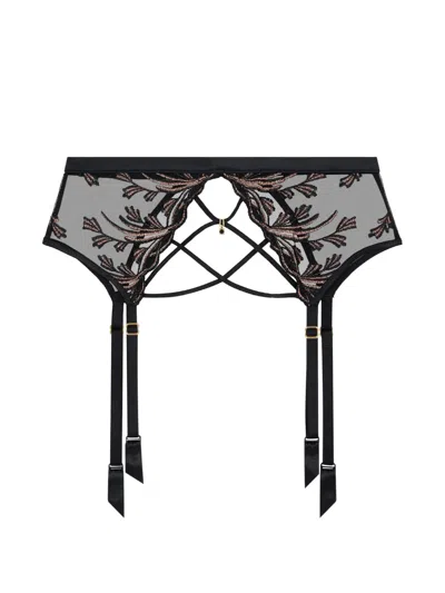 Aubade Cosmic Romance Embroidered Suspender Belt In Black