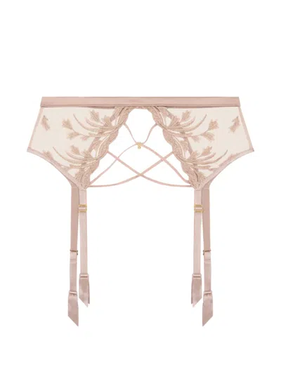Aubade Cosmic Romance Embroidered Suspender Belt In Neutral