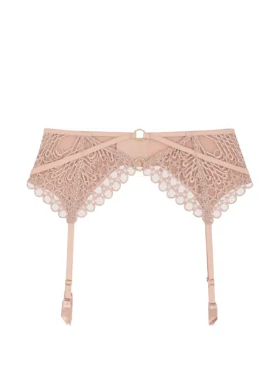 Aubade Eloge Du Desir Lace-embroidered Suspender Belt In Pink