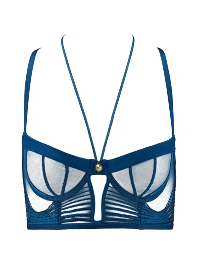 Aubade Embroidered Mesh-panel Bustier In Blue