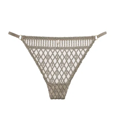 Aubade Embroidered Stardust Dream Tanga In Brown