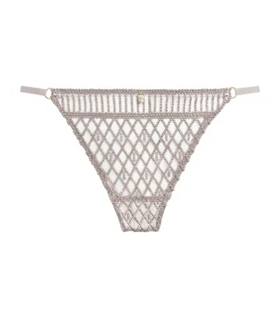 Aubade Embroidered Stardust Dream Tanga In Silver