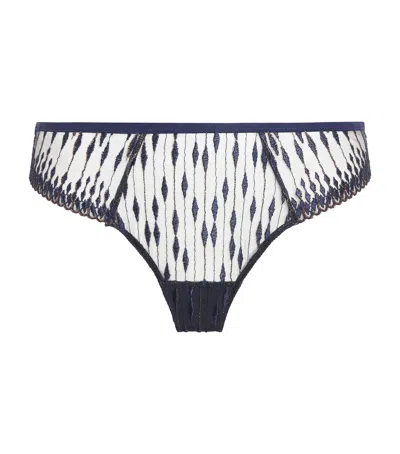 Aubade Embroidered Voodoo Kiss Tanga In Blue