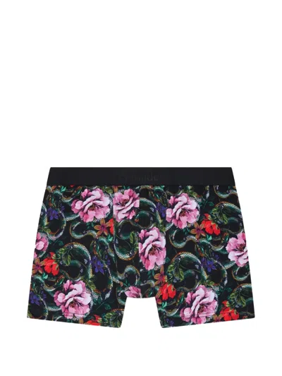 Aubade Floral-print Snake-pattern Boxers In Black