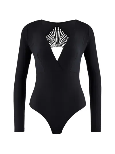 Aubade Les Bodys Long-sleeve Bodysuit In Black