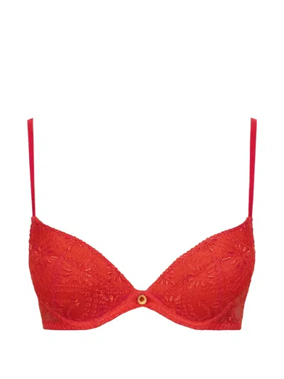Aubade Losing My Mind Embroidered Push-up Bra In Red