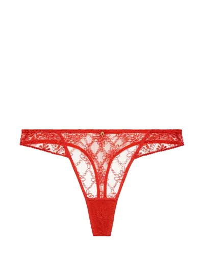 Aubade Losing My Mind Embroidered Thong In Red