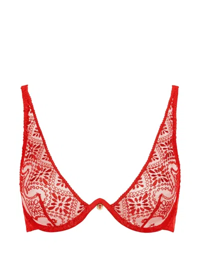 Aubade Losing My Mind Embroidered Triangle Bra In Red