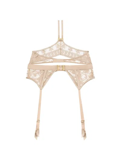 Aubade Magnetic Spell Embroidered Suspender Belt In Neutral