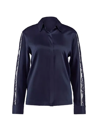 Aubade Midnight Whisper Lace-panelled Pyjama Top In Blue