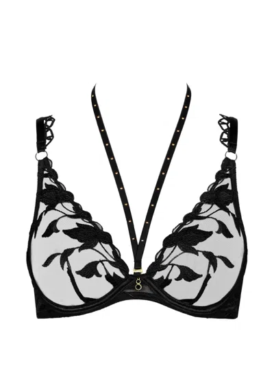 Aubade Night At Paradise Floral-embroidered Bra In Black